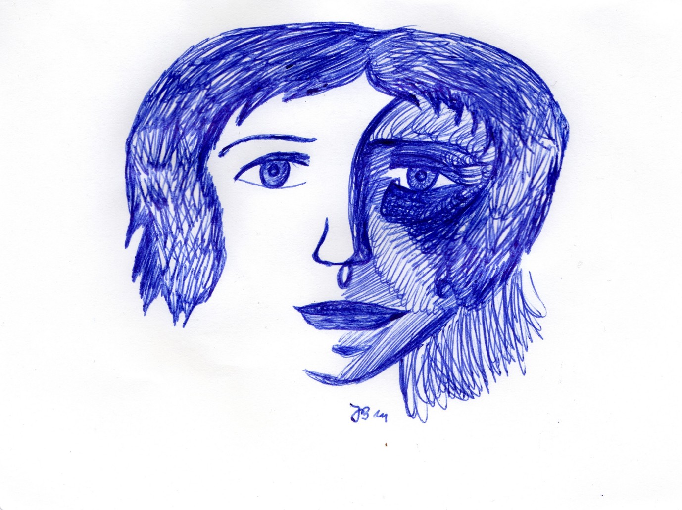 Gesicht gemalt mit Kugelschreiber